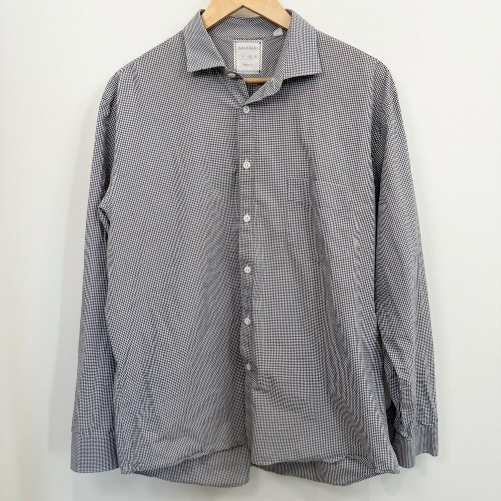 Billy Reid Shirt Men XL Blue Orange Check Standard Cut Button Down Office Church